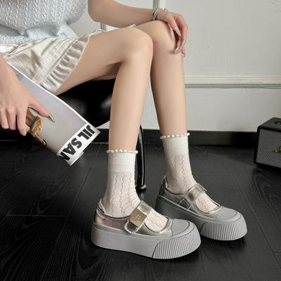 Модная универсальная серебристая обувь на платформе с большой головой женская 2025 новая весенне-летняя обувь Мэри Джейн с открытой союзкой на низкой подошве