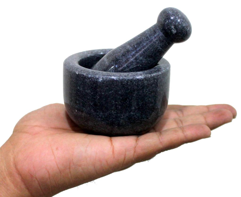 KLEO 3" Diameter Black Natural Stone Mortar and Pestle Set for Spices, Medicine, Pills, Grinder, and Masher - Small Size