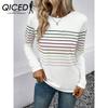 Autumn and Winter Fashion Striped Printed Round Neck Long Sleeve T-shirt Woman