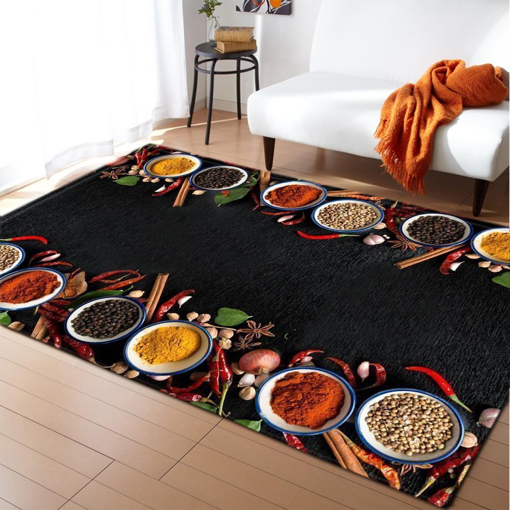Seasoning Living Room Area Rug Home Decor Food Spice Carpet Bedroom Rug for Boys Tableware Floor Mat Soft Kitchen Rug Doormat