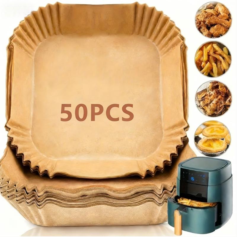 50 шт. Одноразовые бумажные вкладыши для аэрофритюрницы, антипригарные, квадратные/круглые, бумажные кухонные аксессуары