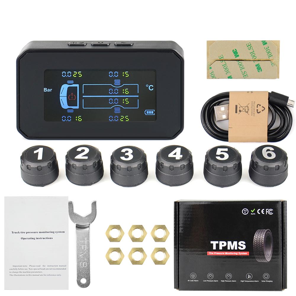 Для грузовика и автомобиля Система контроля давления в шинах TPMS 6 шт. Внешний датчик Цветной ЖК-экран Мониторинг Диапазон давления в шинах