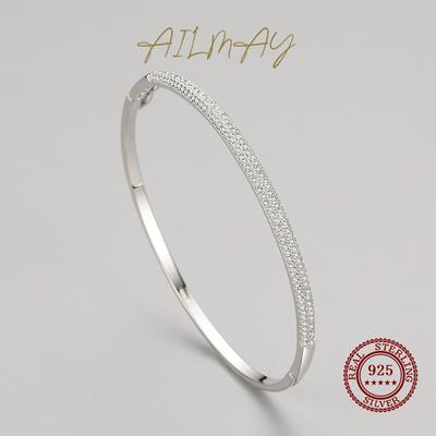 Ailmay из натурального стерлингового серебра 925 пробы, модные ослепительные прозрачные браслеты с цирконом, кристаллы, свадебные женские классические романтические украшения