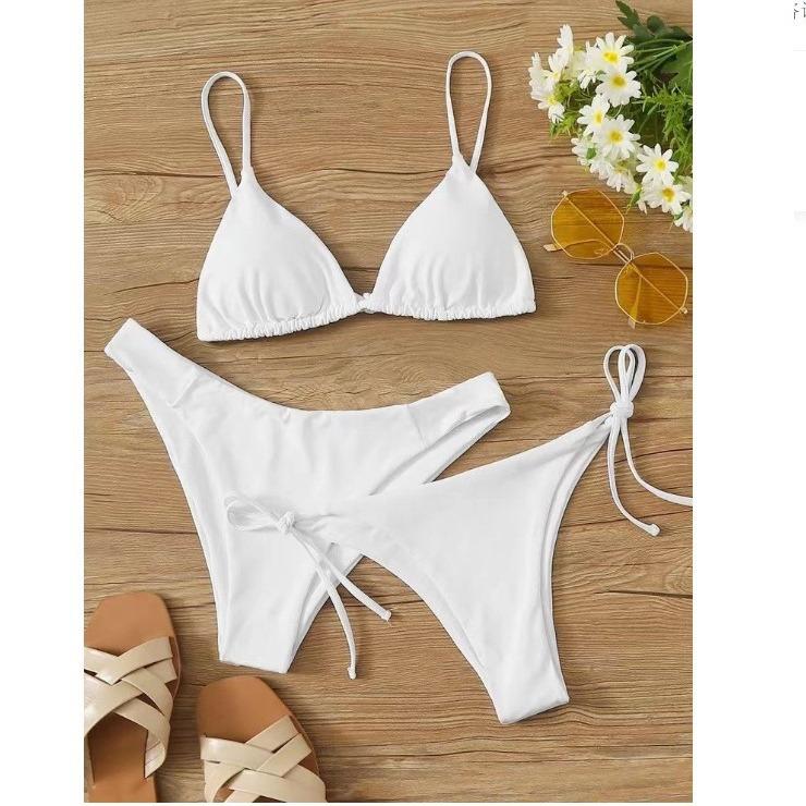New bikini threepiece swimsuit women's split swimsuit solid color sexy suspender