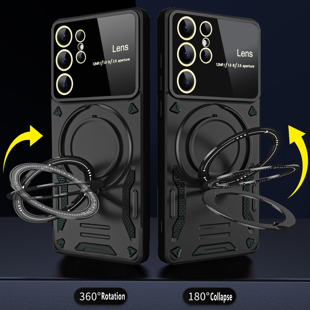Магнитный чехол Magsafe для беспроводной зарядки Samsung Galaxy S24 Ultra S24 Plus S 24 Armor Metal Ring Holder Stand Cover
