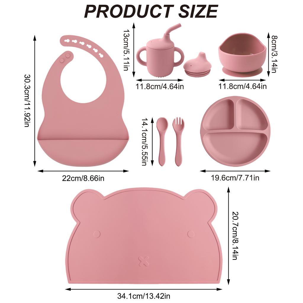 Color Kids 7 шт. Силиконовые тарелки с разделителями Набор для кормления Непротекающие Присоска Нескользящие Приборы для самостоятельного кормления Не содержат БФА Детские вещи