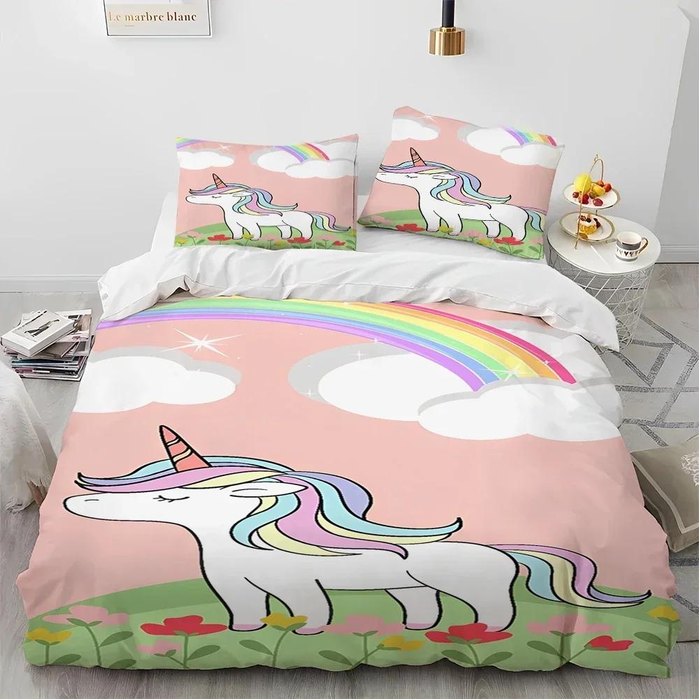 Luxury New 3D Print Unicorn Cute Cartoon Comforter Bedding Set,Duvet Cover Bed Set Quilt Cover Pillowcase,Queen Bedding Set