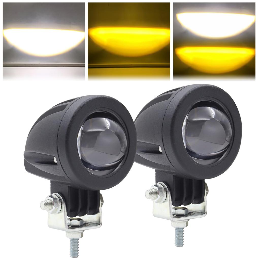 Ygmylandbb Motorcycle Fog Lamp Spotlight LED Headlight Auxiliary Light 10W 12V 24V Compatible White/Yellow 2 Color Switching 5 Modes High Brightn