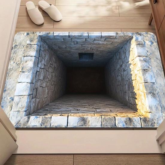 3D Оптическая Иллюзия Напольный Коврик Реалистичная Яма Придверный Коврик для Гостиной и Прихожей Нескользящий Мягкий Подходящий для Домашних Животных Ковер Интерактивный Ковер с Визуальным Эффектом
