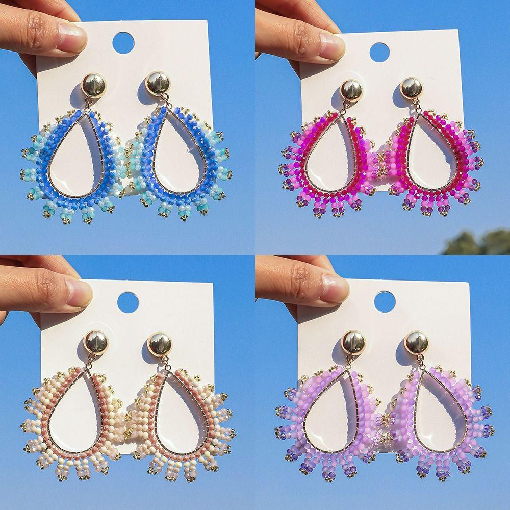 Bohemia Crystal Beaded Earrings Crystal Pendant Earrings Summer Party Jewelry Accessories