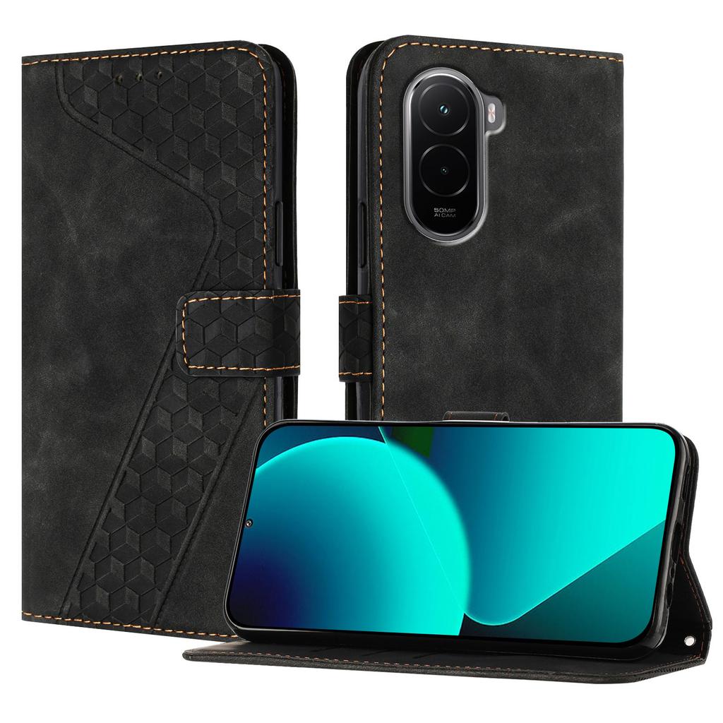 Для Xiaomi Poco M7 4G (169 мм) Кожаный чехол с 7-образным узором, кошелек-подставка, противоударный чехол для телефона