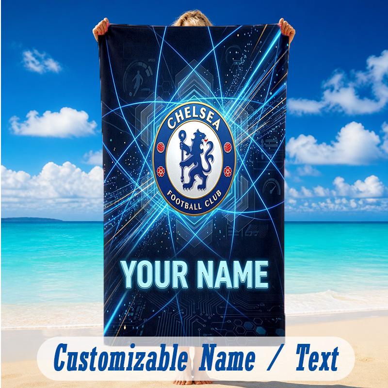 Beach Towel Custom Name Text, Quick Dry Large Towel For Beach HomeChelsea FC