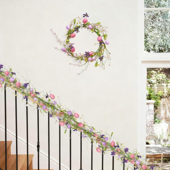 Easter Garland Artificial Floral Spring Garland with Foam Eggs Flowers for Mantle Fireplace Easter Party Indoor Outdoor Decoration