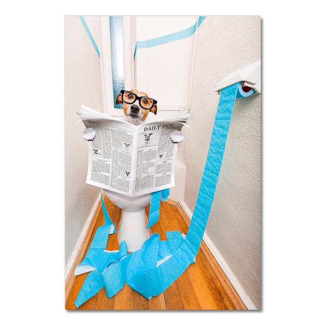 Скандинавский стиль, туалетная собака, газета, постер с животными, забавная мультяшная картина, украшение для детской комнаты, художественный декор, холст, картина без рамки