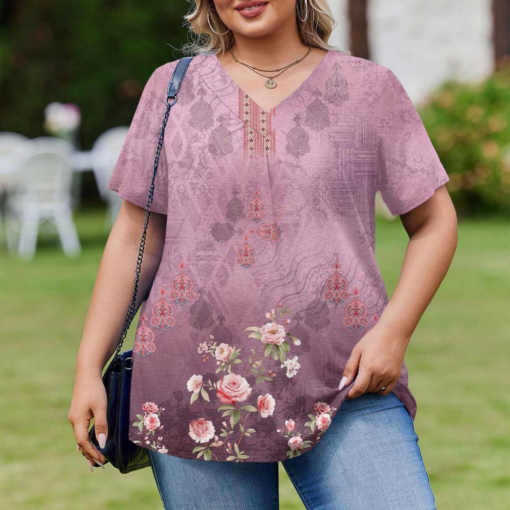 Женская модная повседневная свободная блузка большого размера с коротким рукавом, элегантная с V-образным вырезом, для работы