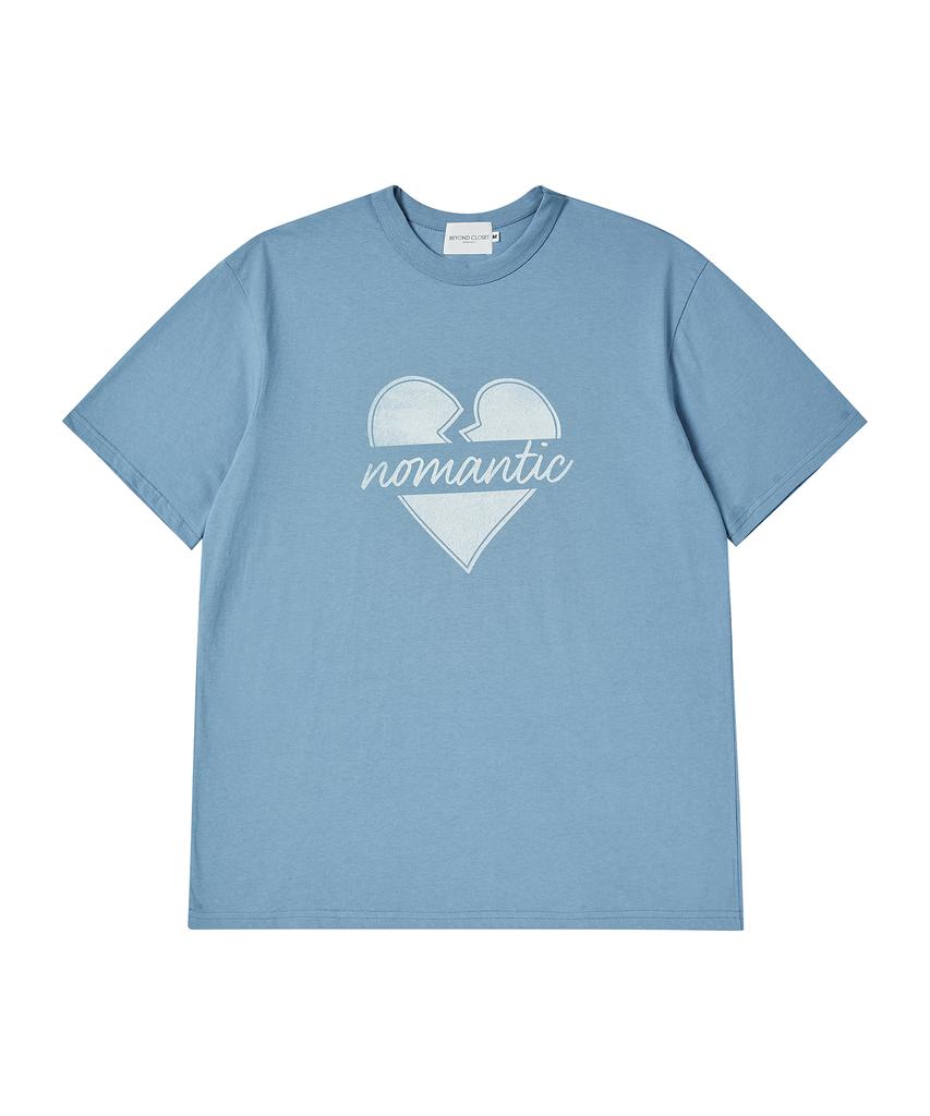 BEYOND CLOSET Nomantic Original Logo Vintage Print Short Sleeve T-Shirt Teal Blue