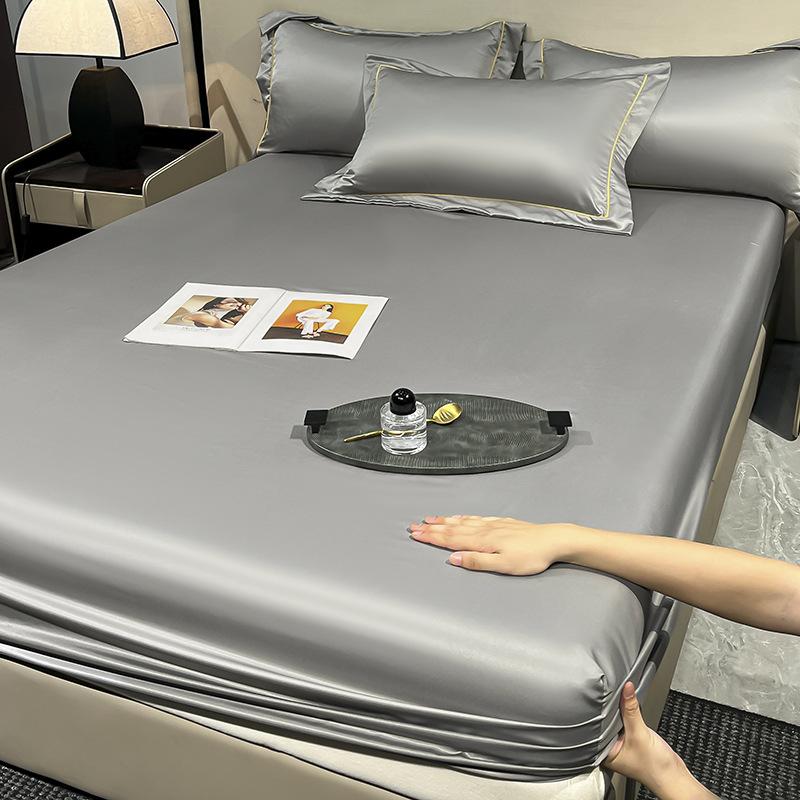 Ice Silk Fitted Sheet 90x200cm Multiple Sizes Bed Sheet Soft Satin Elastic Mattress Home Bedroom Bed Sheet with 360°Elastic Band