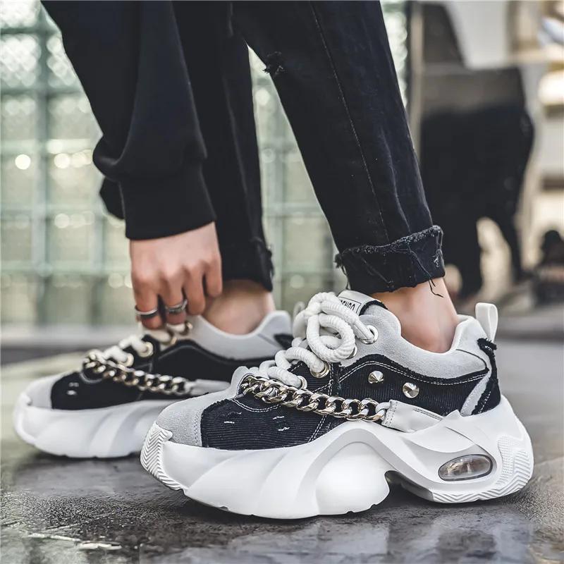Спортивные кроссовки для мужчин на платформе, повседневные, модные, с металлической цепочкой, удобные, со шнуровкой, мужские кроссовки для бега