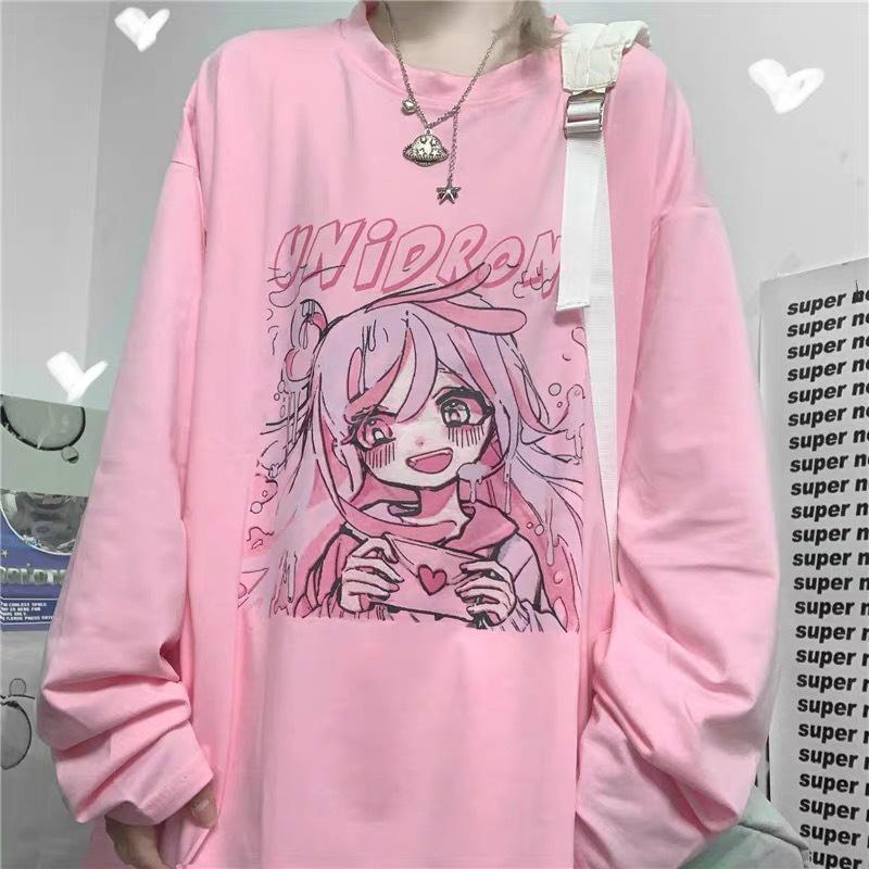 Милые девушки, милый мультфильм, японская уличная одежда, Harajuku, розовый забавный кавайный повседневный топ с принтом, свободная шикарная летняя женская футболка
