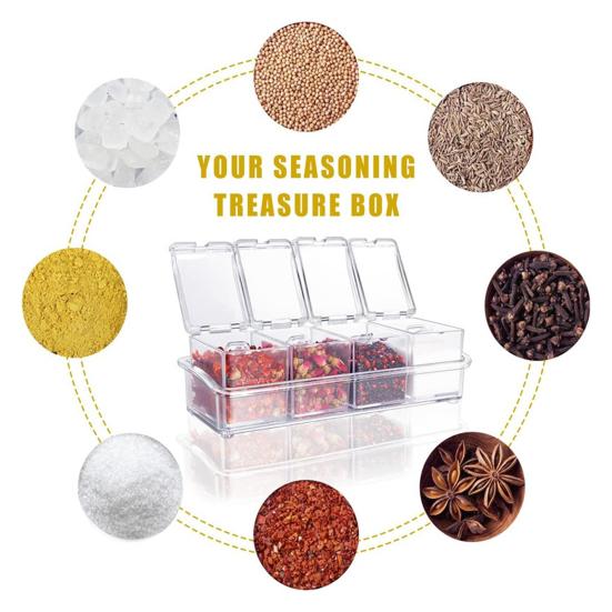 Yousheng Прозрачный набор контейнеров для специй с крышками и ложкой 4-в-1 кухонный органайзер для соли, сахара, перца герметичный контейнер для хранения в кладовой