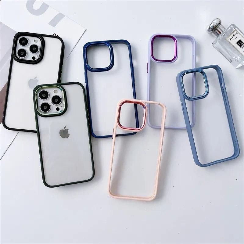 Luxury Silicone Bumper Clear Acrylic Shockproof Case For iPhone 14 13 12 11 Pro Max Metal Camera Ring Cover