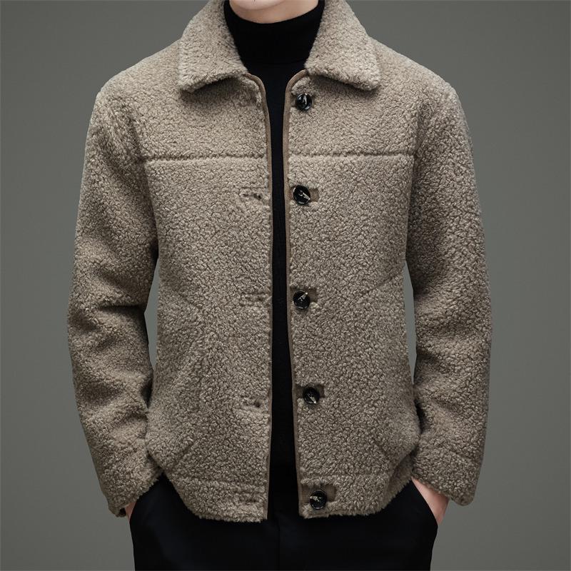 Double-sided Men's Shearling Coat - Winter Casual Single-Breasted Fleece Jacket for Middle-aged and Young Men