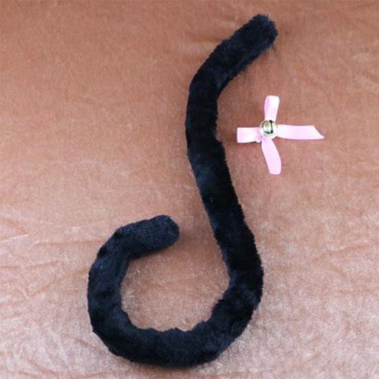 Плюшевая длинная лента с кошачьим хвостом и бантом-колокольчиком для женщин и девочек, вечерние аксессуары для косплея, мягкий скелет, гибкая форма, имитация хвоста для платья, юбки, леггинсы