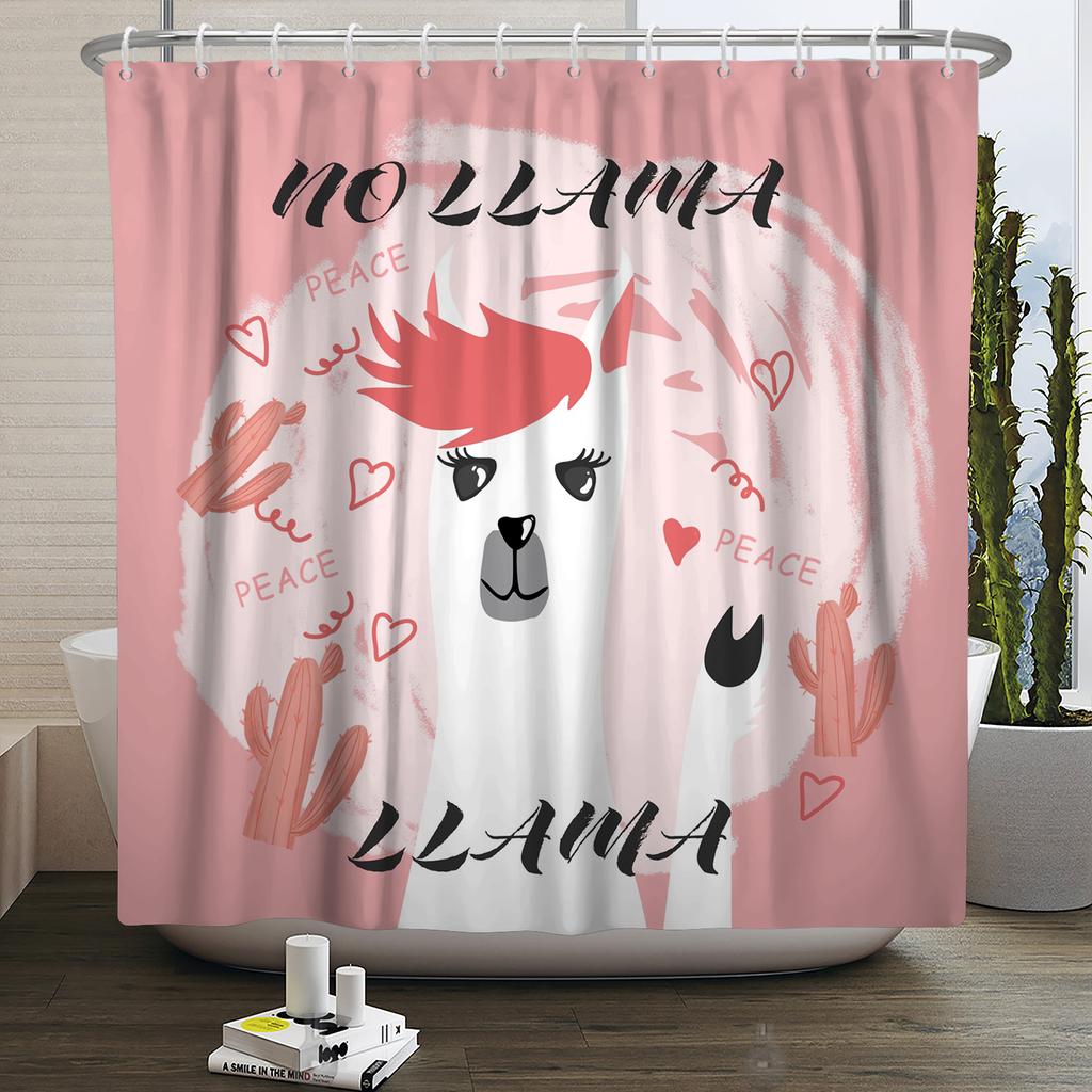Cute Funny Lama Alpaca Shower Curtain Fun Cartoon Animals Cactus Shower Curtains for Bathroom Home Decor Waterproof Bath Curtain