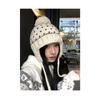 Women Winter Knit Hat With Ear Flaps Pom Pom For Students Cycling Warm