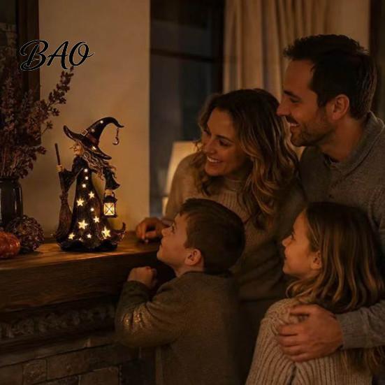 Halloween Party Supplies 2Pcs Witch Night Lamp, Holding Lantern Figurine with Collectible LED, Glowing Resin Statue for Tabletop Decor