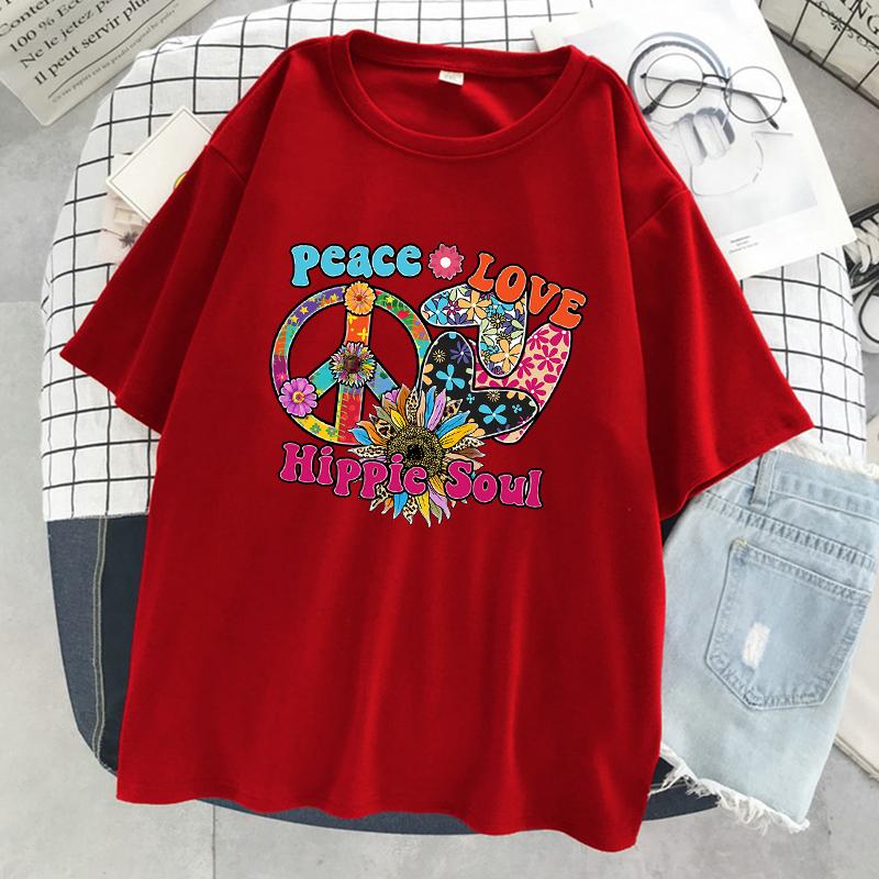 Женская футболка с принтом Peace Love Hippie Soul, летний прохладный топ с коротким рукавом, уличная свободная одежда