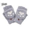 Cute Bear Paw Thermal Mittens Furry Cat Gloves, Flip Top Mitten with Button for Women, Winter Comfortable Indoor Outdoor Gloves Plush Half Finger