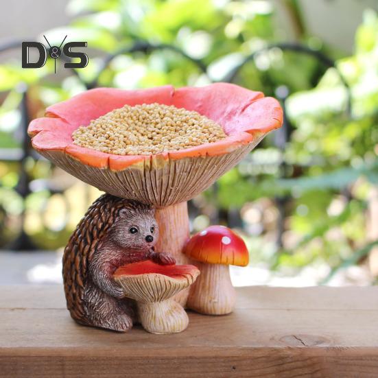 Кормушка для птиц в виде гриба из смолы, статуэтка ежа с чашей в виде гриба, украшение для сада, кормушка для птиц для открытого патио, газона, двора