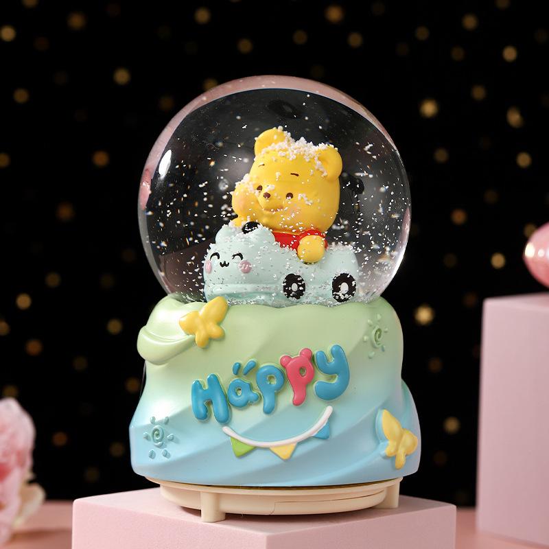 Cartoon Couple Crystal Ball Resin Snow Globe Music Box Toy