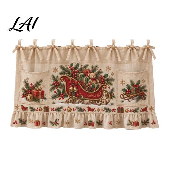 Handmade Holiday Oven Cover Christmas Skirt with Pockets Festive Snowflake Elk Red Birds Santa Stove Curtain for Home Cooking Essentials Kitchen