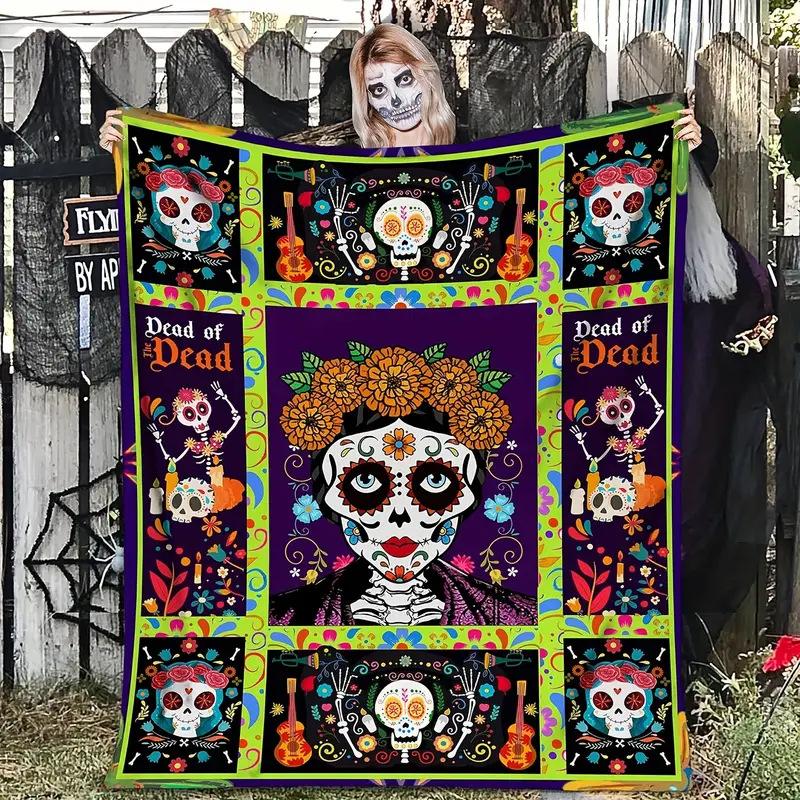 Vintage Day of the Dead Printed Flannel Blanket All Seasons Skull Digital Printed Blanket
