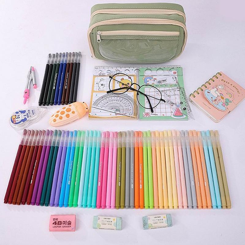 Kawaii Large-Capacity Pencil Bag Flip-Top Translucent Student Stationery Storage Bag Boys And Girls Simple Stationery Pen Box