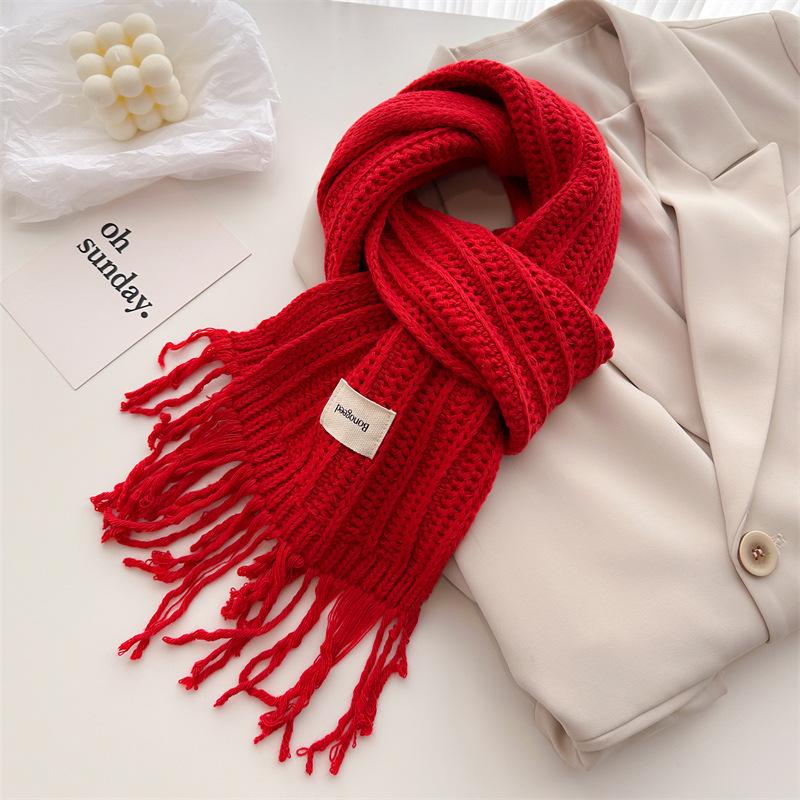 Winter Plain Thick Tassel Wool Knitted Shawl Scarf Lady Casual High Quality Wrap Pashmina Stole Bufandas For Outdoor Activitie