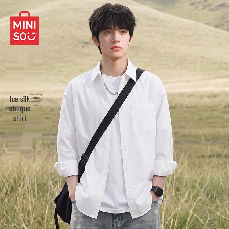 MINISO Мужская рубашка с длинным рукавом из ледяного шелка