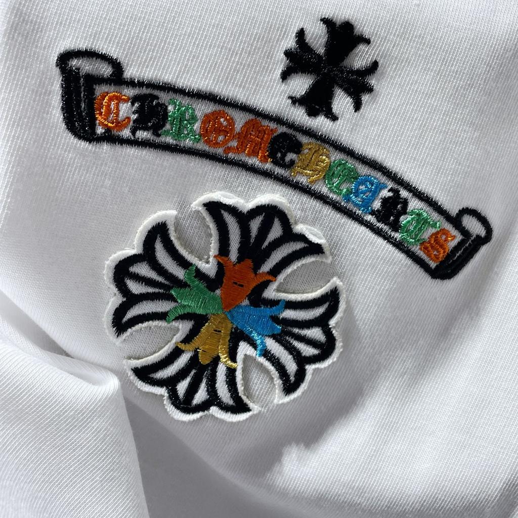 8719 CHROME HEARTS 2025 Летняя новая высококачественная хлопковая свободная футболка с круглым вырезом большого размера для мужчин и женщин, парная футболка