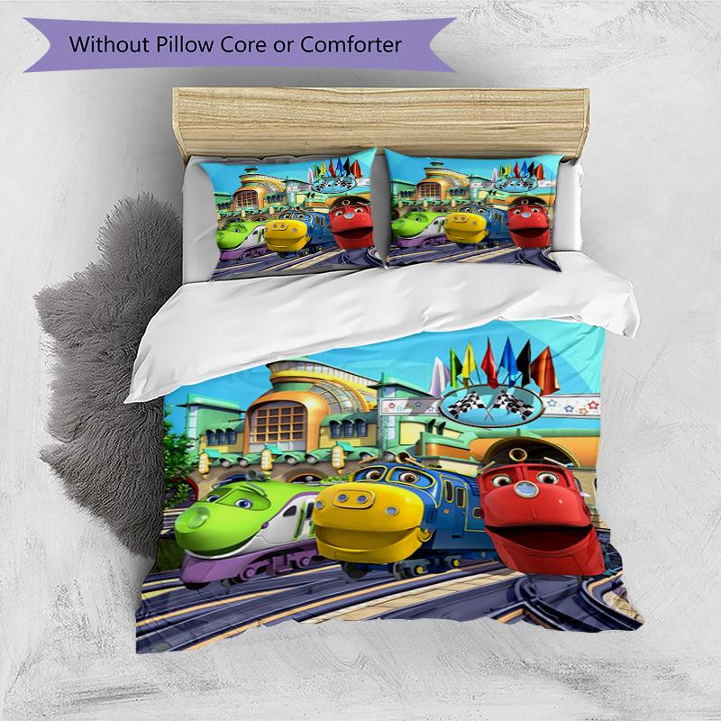 3pcs Chuggington pattern bedding set duvet cover set includes duvet cover &pillowcases, perfect all season bedroom decoration & gift