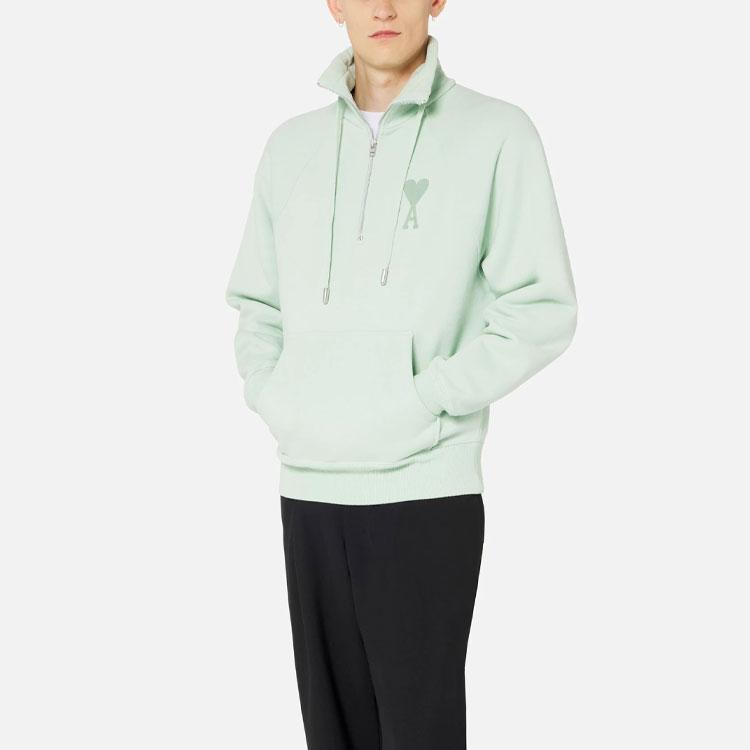Amiparis Ss22 Logo Heart Drawstring Half-Zip Stand Collar Sweatshirt Men sweatshirt Mint-Green USW502-747441
