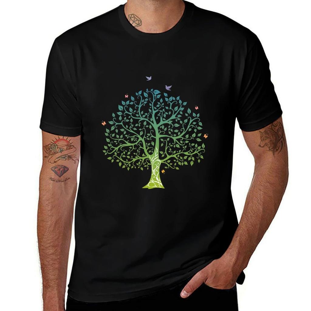 Spring Tree Illustration Tshirt Cotton T Shirts High Quality T Shirts For Unisex Graphic Tees Tshirt
