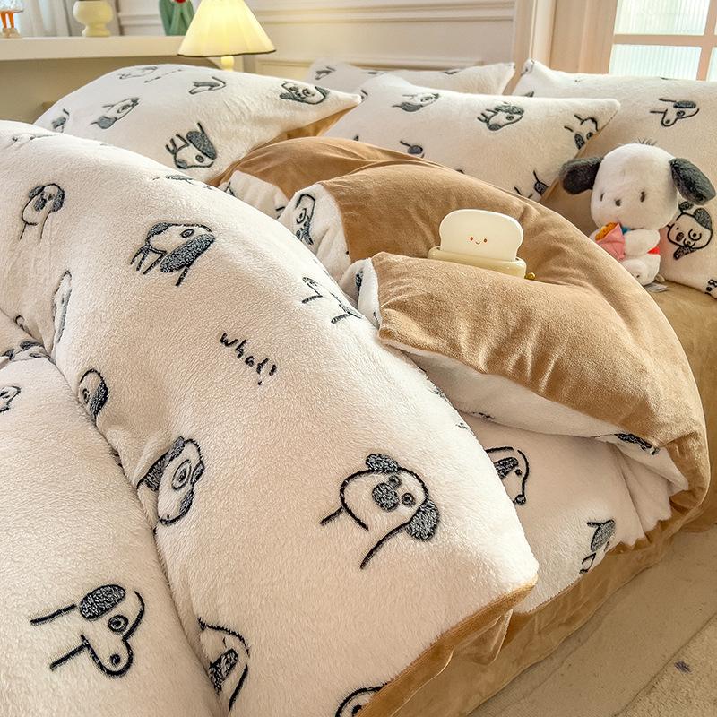 Winter Milk Velvet Flannel Duvet & Bed Sheet Set - Thick, Double-Sided, High Gram Weight, 3-Piece