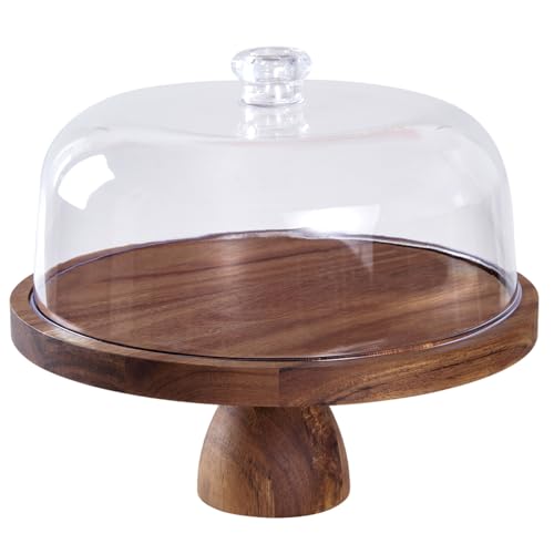 12 inch acrylic cover solid wood Cake Stand with feet round snack display plate can hold dessert cheese plate Brown