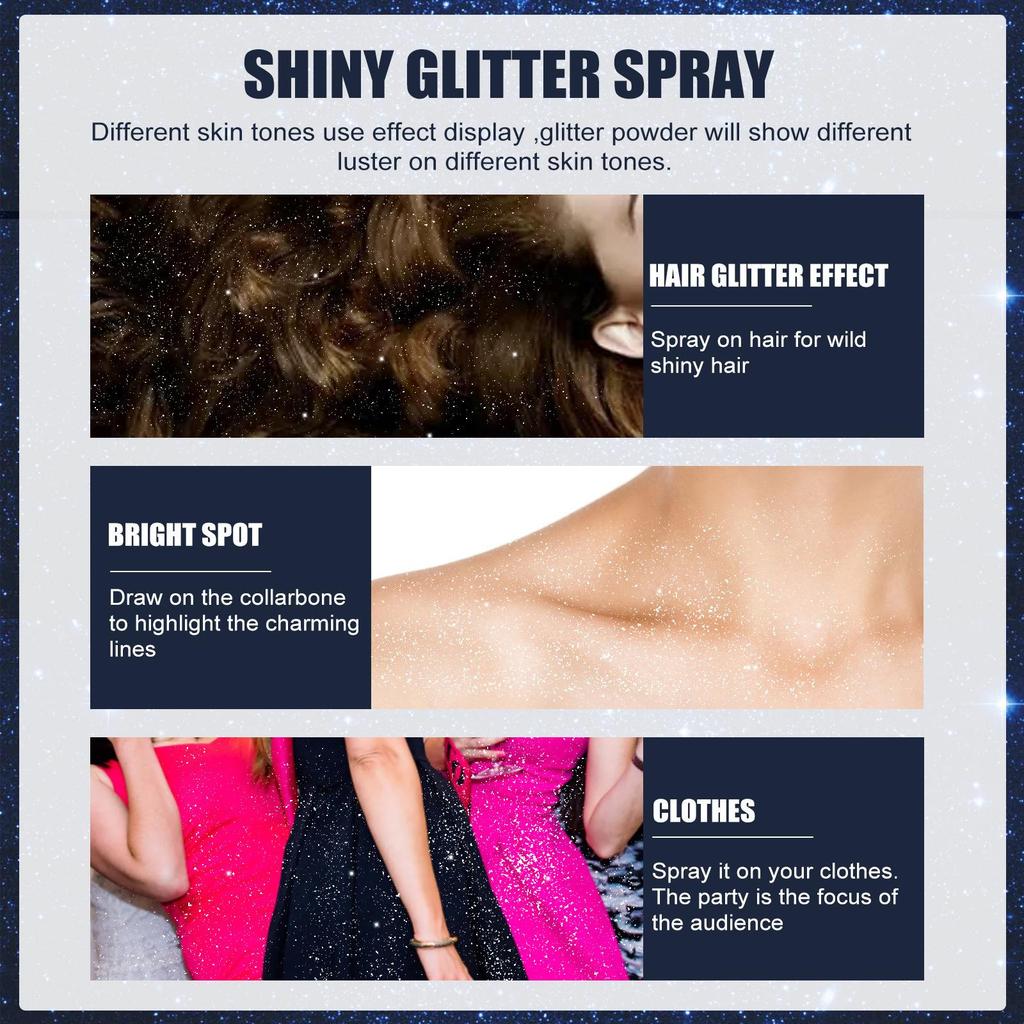 Party Glitter Hair Spray Multi-Purpose Body and Face Fine Mist Shimmering Shine Flakes