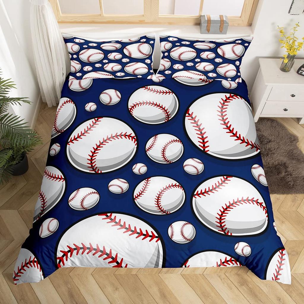 3D Sports Baseball Duvet Cover Set Teen Boys Men Decor Bedding Sets with Pillowcases Sport Baseball Themed Comforter Cover Set