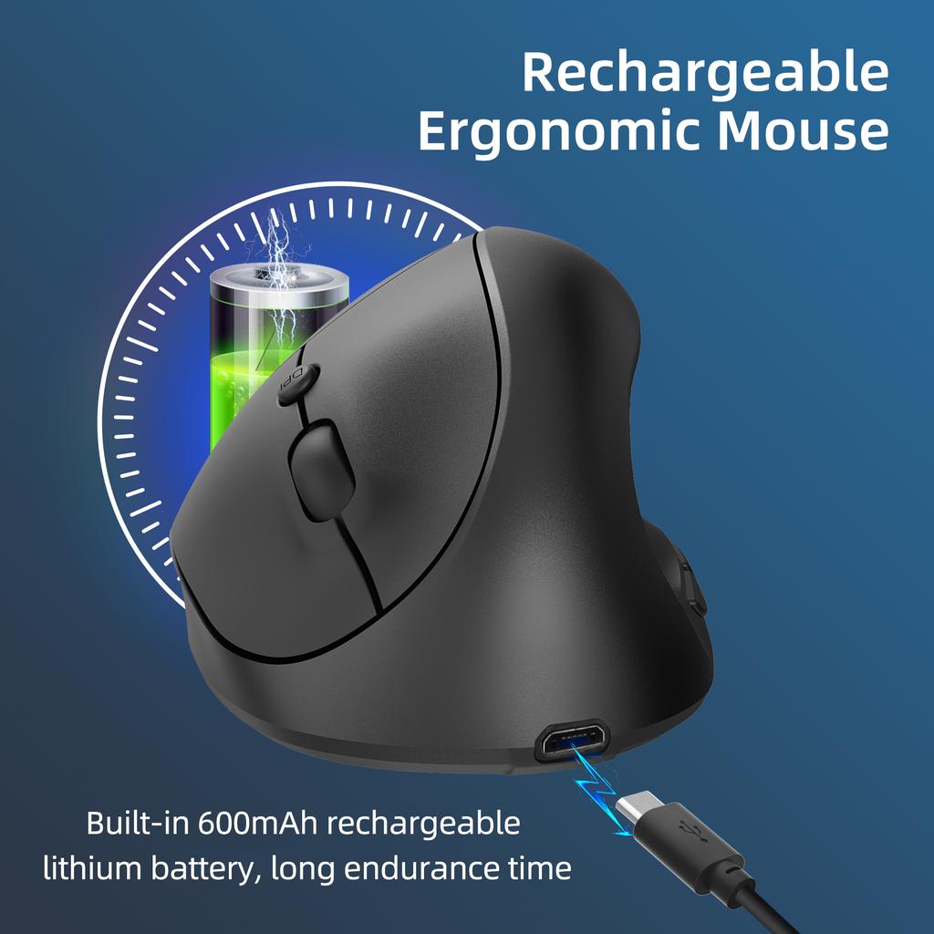 HXSJ X10 2.4G Беспроводная Вертикальная Мышь Эргономичная Мышь 3-ступенчатая Регулируемая DPI Встроенный 600 мАч