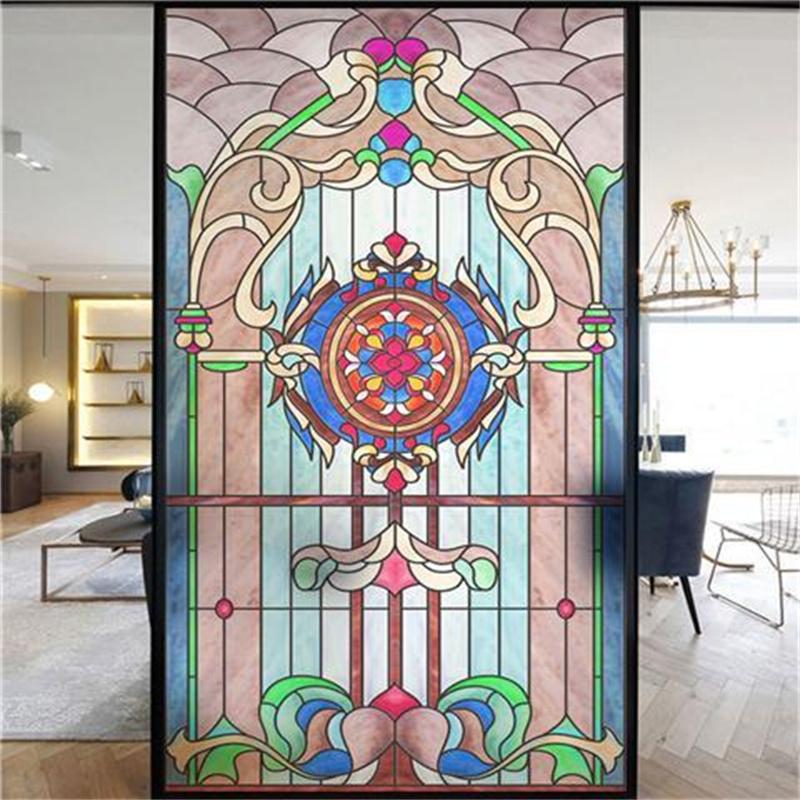 Оконная пленка, матовая витражная пленка, церковная статическая липкая пленка для конфиденциальности, самоклеящаяся наклейка на окно, кухня, офис, домашний декор