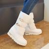 European American Design Style Mid Length Women's Boots 2024 Winter Thickened Cotton Shoe Platform Women's Leather Boots Botas